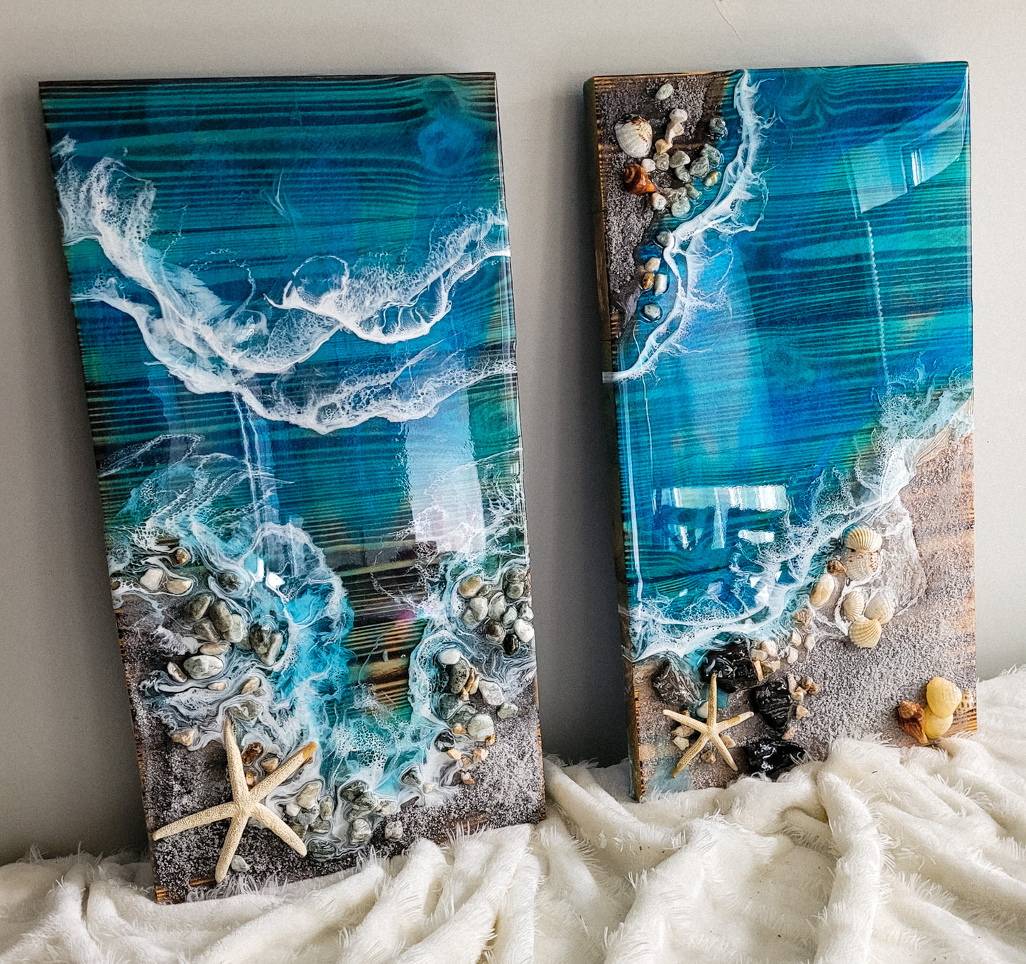 Burnt wood Coastal wall art - Panel A Nicole's paint Escape