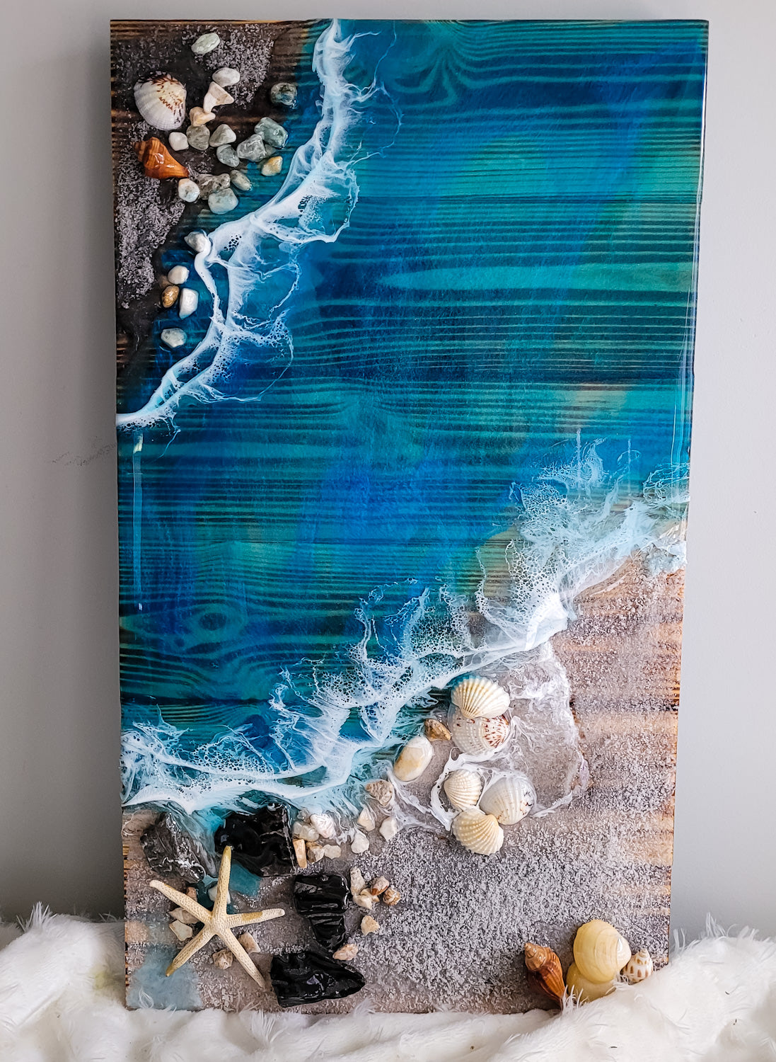 Burnt wood Coastal wall art - Panel A Nicole's paint Escape