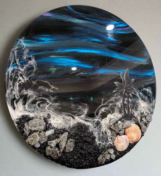 "Black Tide" Aurora Borealis inspired Black sand beach wall art Nicole's paint Escape