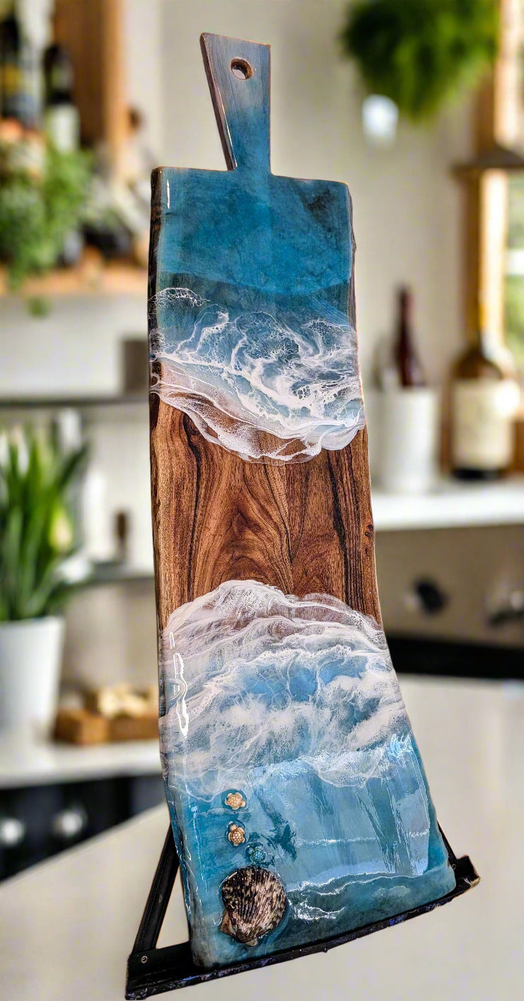 Coastal Resin Charcuterie Board Nicole's paint Escape