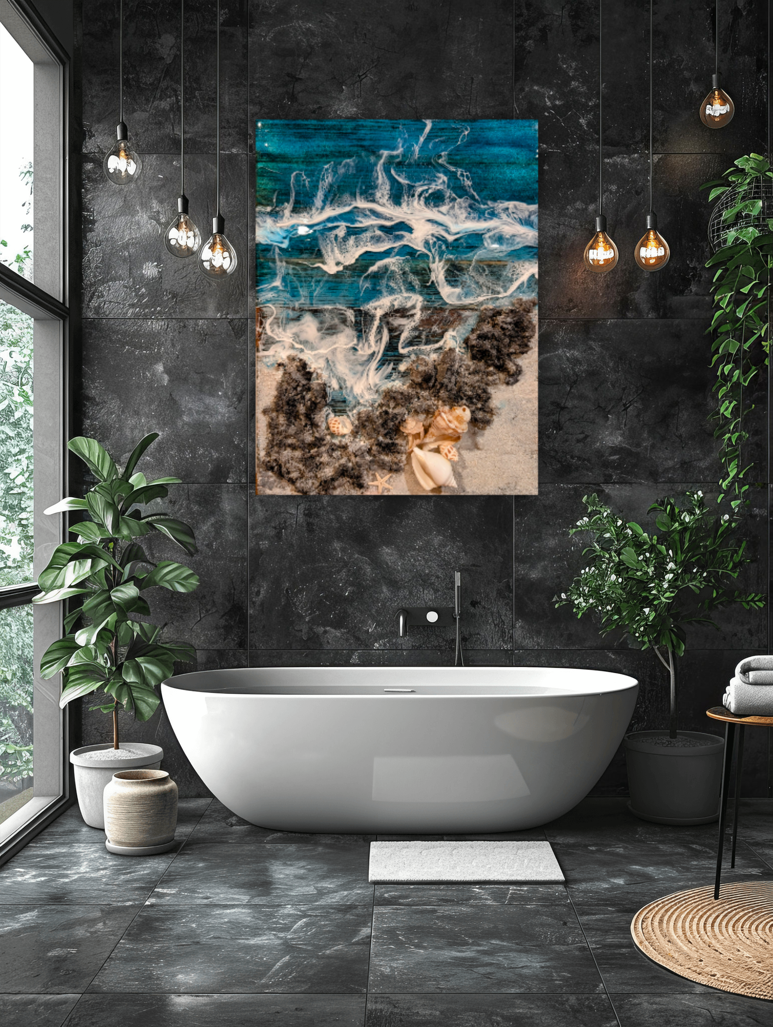 Tidal Whisper - Beach inspired coastal resin artwork Nicole's paint Escape