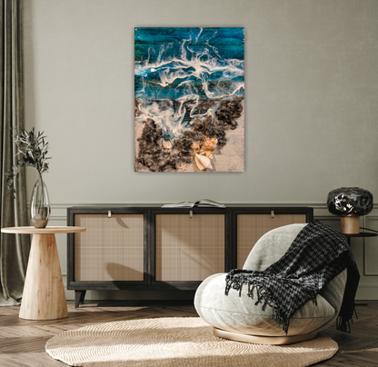 Tidal Whisper - Beach inspired coastal resin artwork Nicole's paint Escape