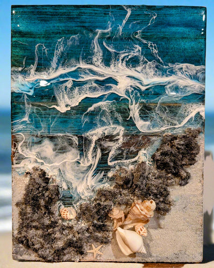 Tidal Whisper - Beach inspired coastal resin artwork Nicole's paint Escape