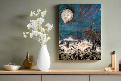 Moonlit Tides – Northern lights inspired Coastal wall art Nicole's paint Escape