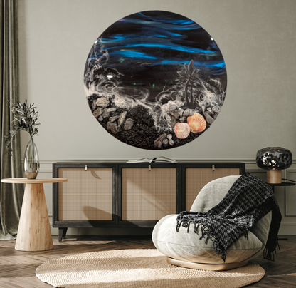 "Black Tide" Aurora Borealis inspired Black sand beach wall art Nicole's paint Escape