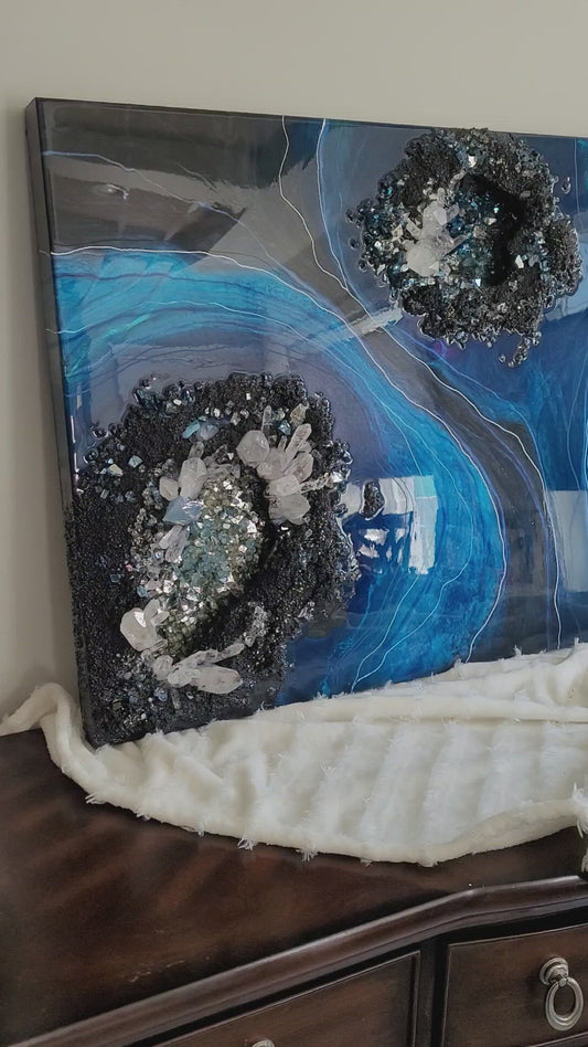 "Azurene" Crystal infused Geode wall art